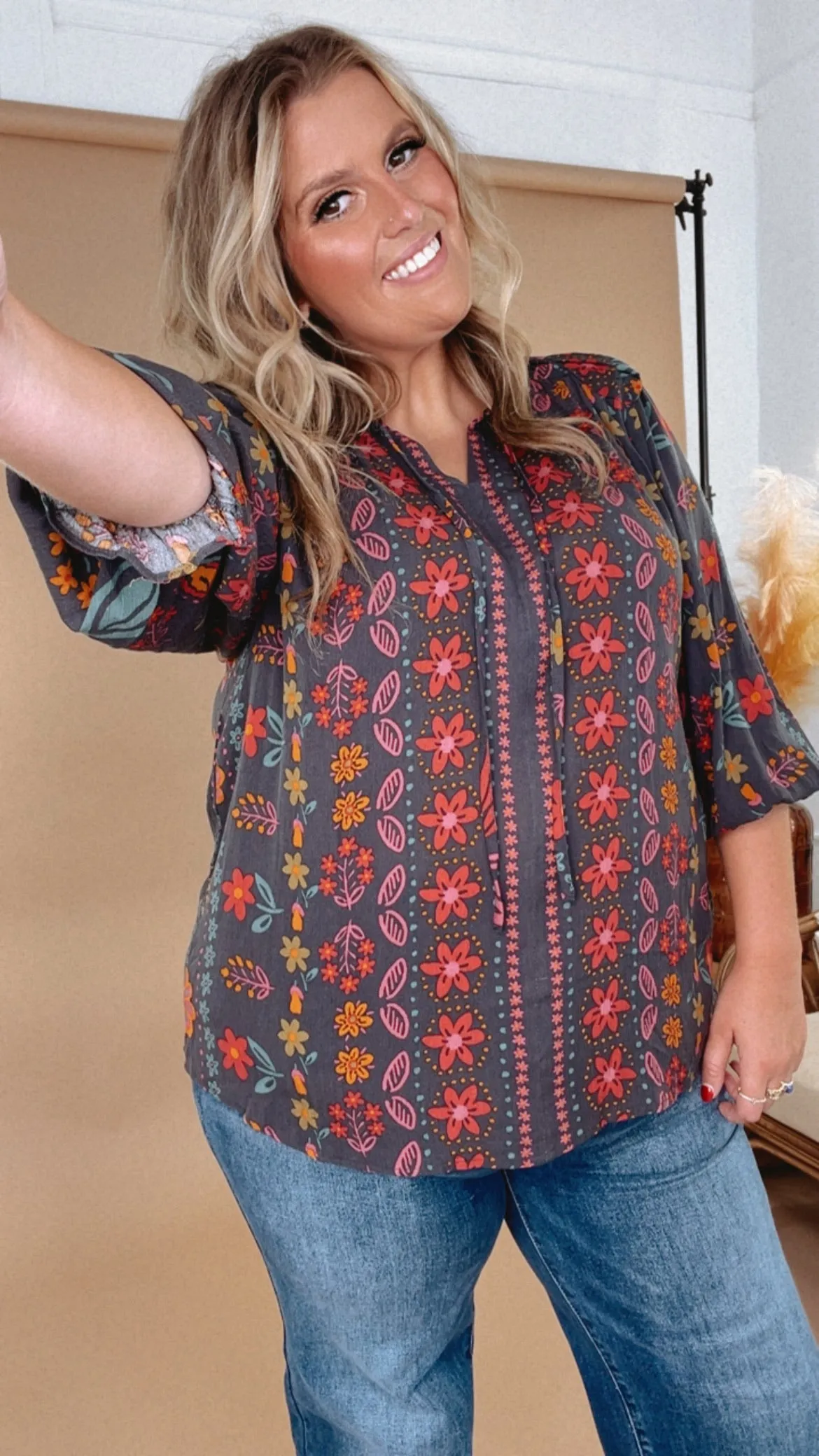 All For Boho Floral Blouse, Multi