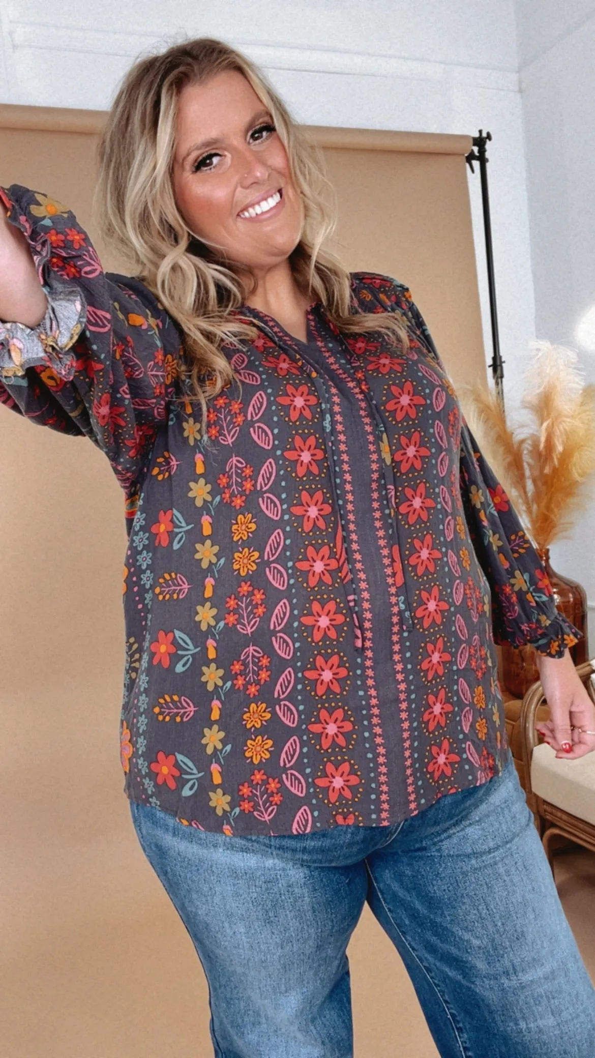 All For Boho Floral Blouse, Multi