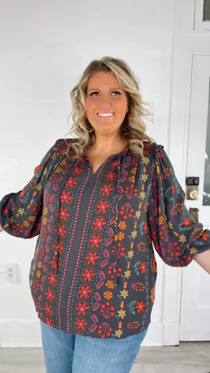 All For Boho Floral Blouse, Multi