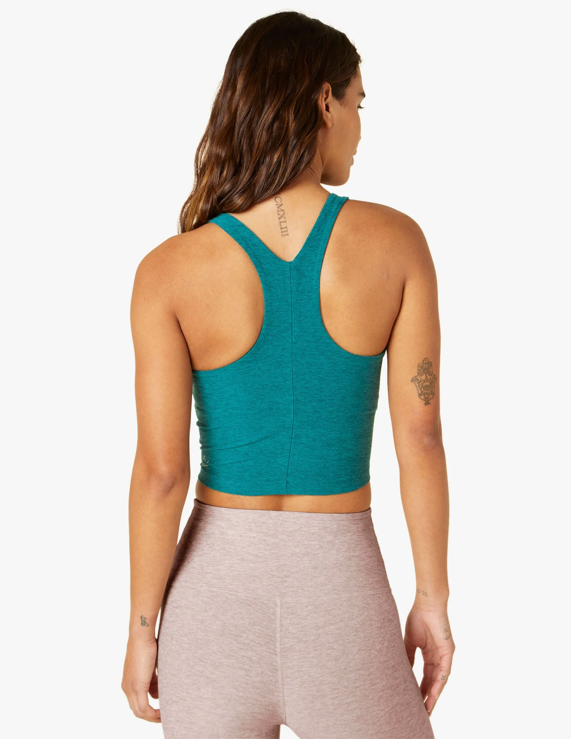 BEYOND YOGA FOCUS CROPPED TANK PEACOCK BLUE HEATHER