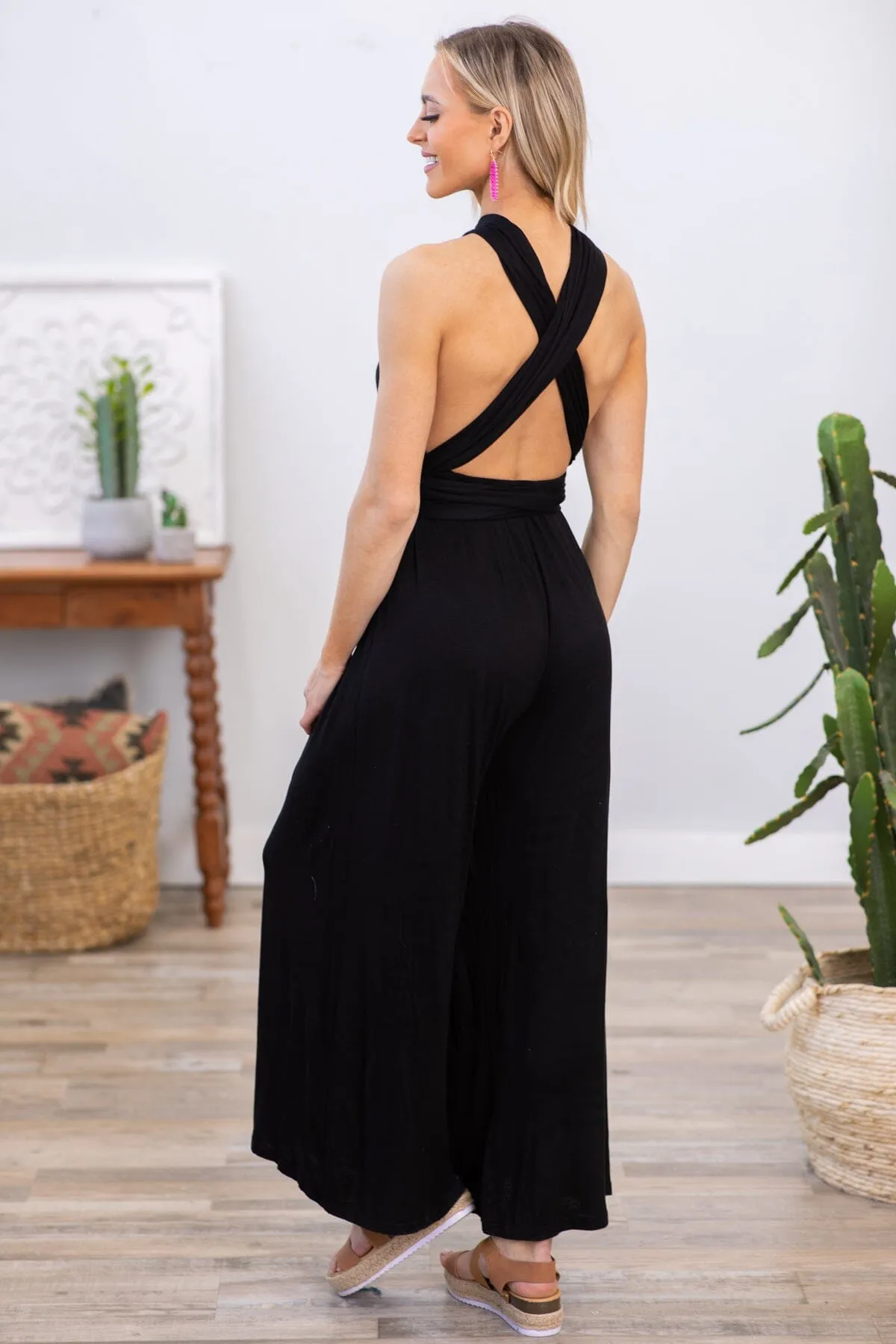 Black Convertible Strap Wide Leg Jumpsuit