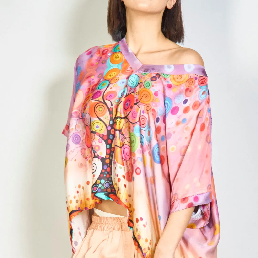 Bohemian loose-fit blouse with artistic tree of life print wholesale