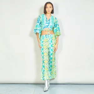 Bohemian tie-front blouse and smocked pants set wholesale