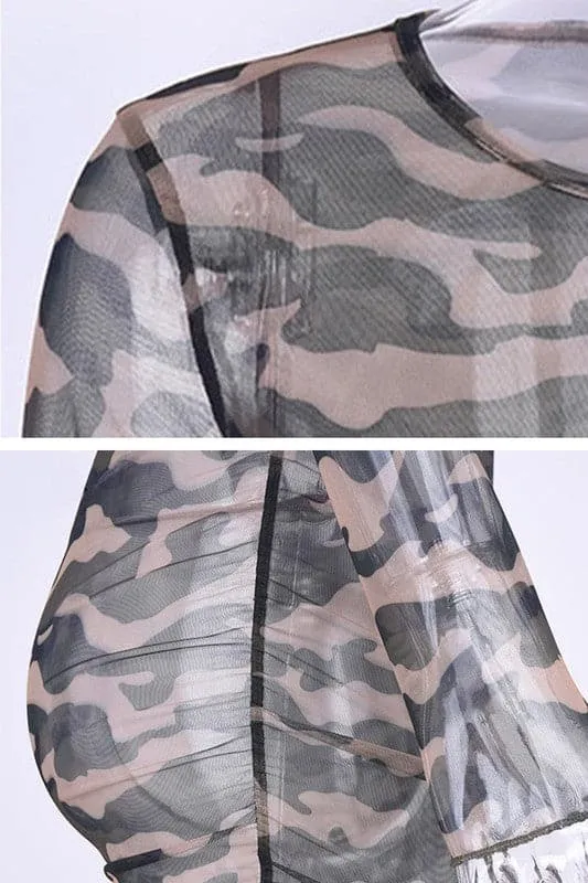 BX107 Camouflage Mesh Mini Dress