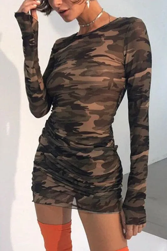 BX107 Camouflage Mesh Mini Dress