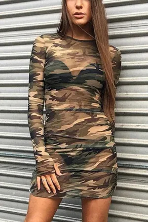 BX107 Camouflage Mesh Mini Dress