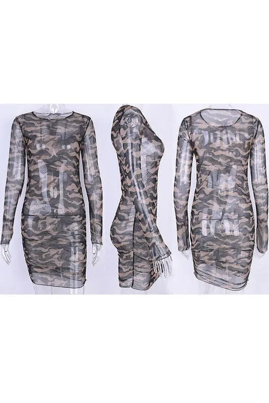 BX107 Camouflage Mesh Mini Dress