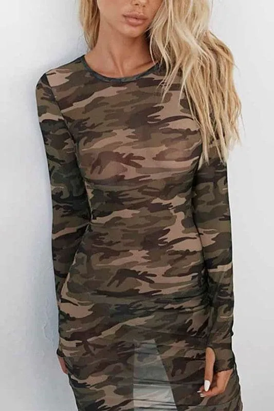 BX107 Camouflage Mesh Mini Dress