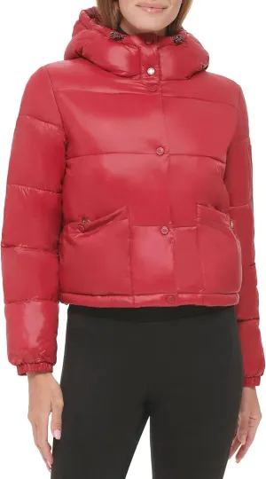 Calvin Klein Women's Lightweight Cropped Hooded Snap Pockets Puffer