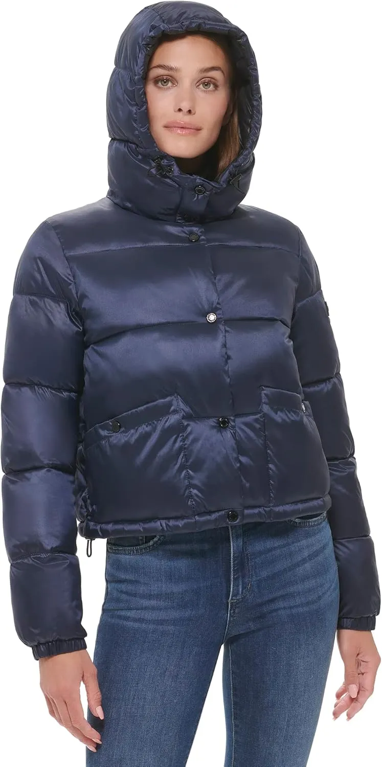 Calvin Klein Women's Lightweight Cropped Hooded Snap Pockets Puffer