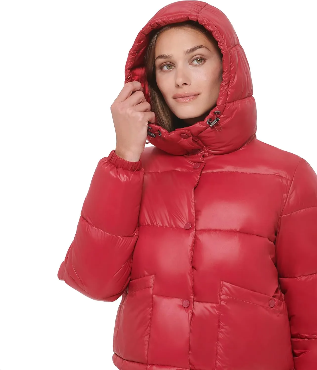 Calvin Klein Women's Lightweight Cropped Hooded Snap Pockets Puffer