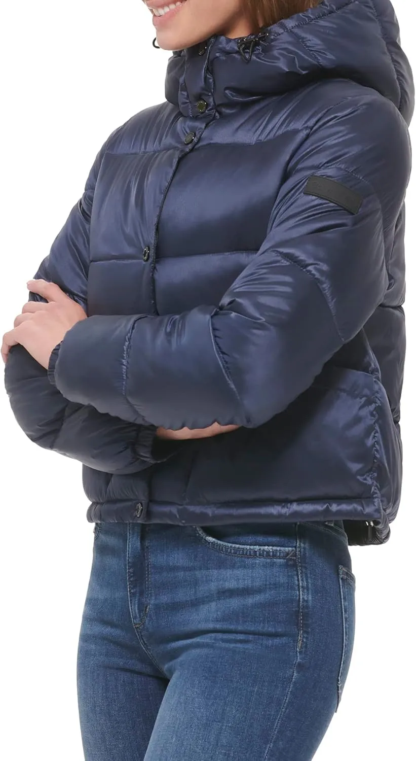 Calvin Klein Women's Lightweight Cropped Hooded Snap Pockets Puffer