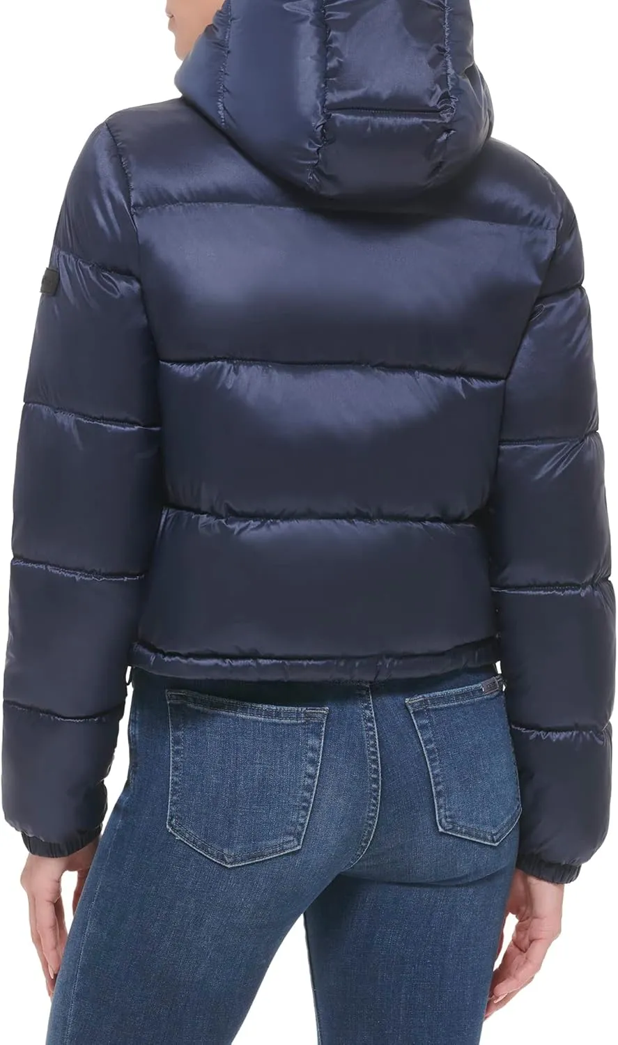 Calvin Klein Women's Lightweight Cropped Hooded Snap Pockets Puffer