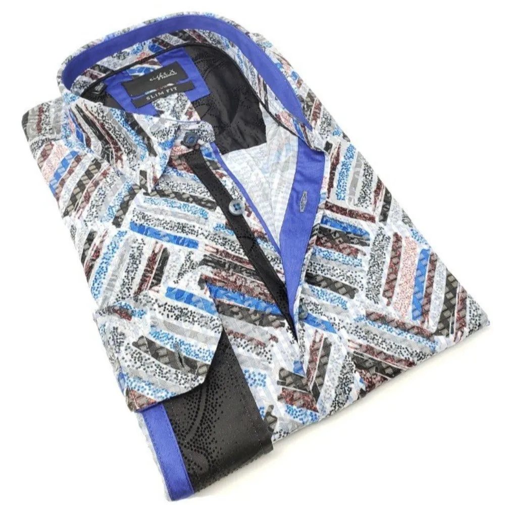 Color Brush Jacquard Button Down Shirt W/ Flocking