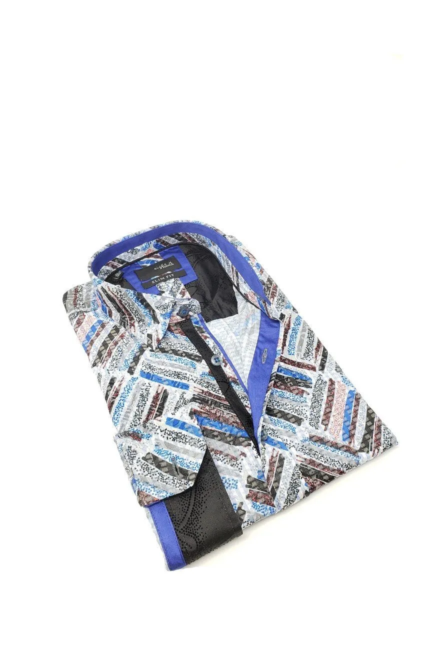 Color Brush Jacquard Button Down Shirt W/ Flocking
