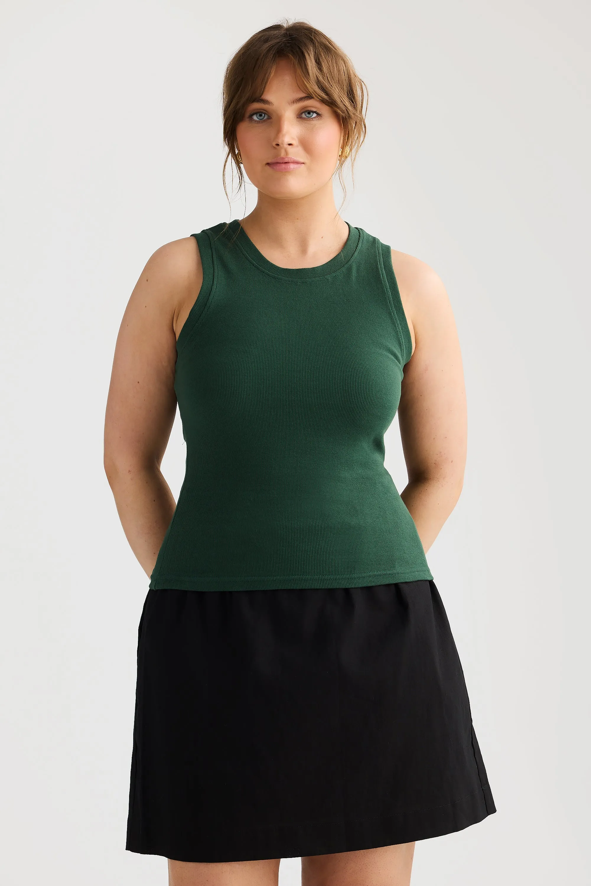 Core Ribbed Racer Back Tank - Pine Green