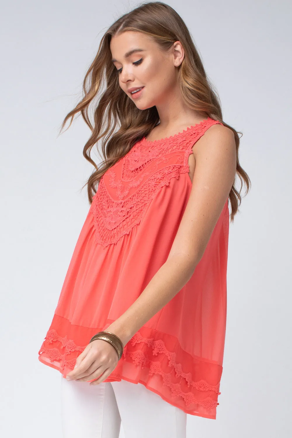 Crochet Bohemian Tank, Coral