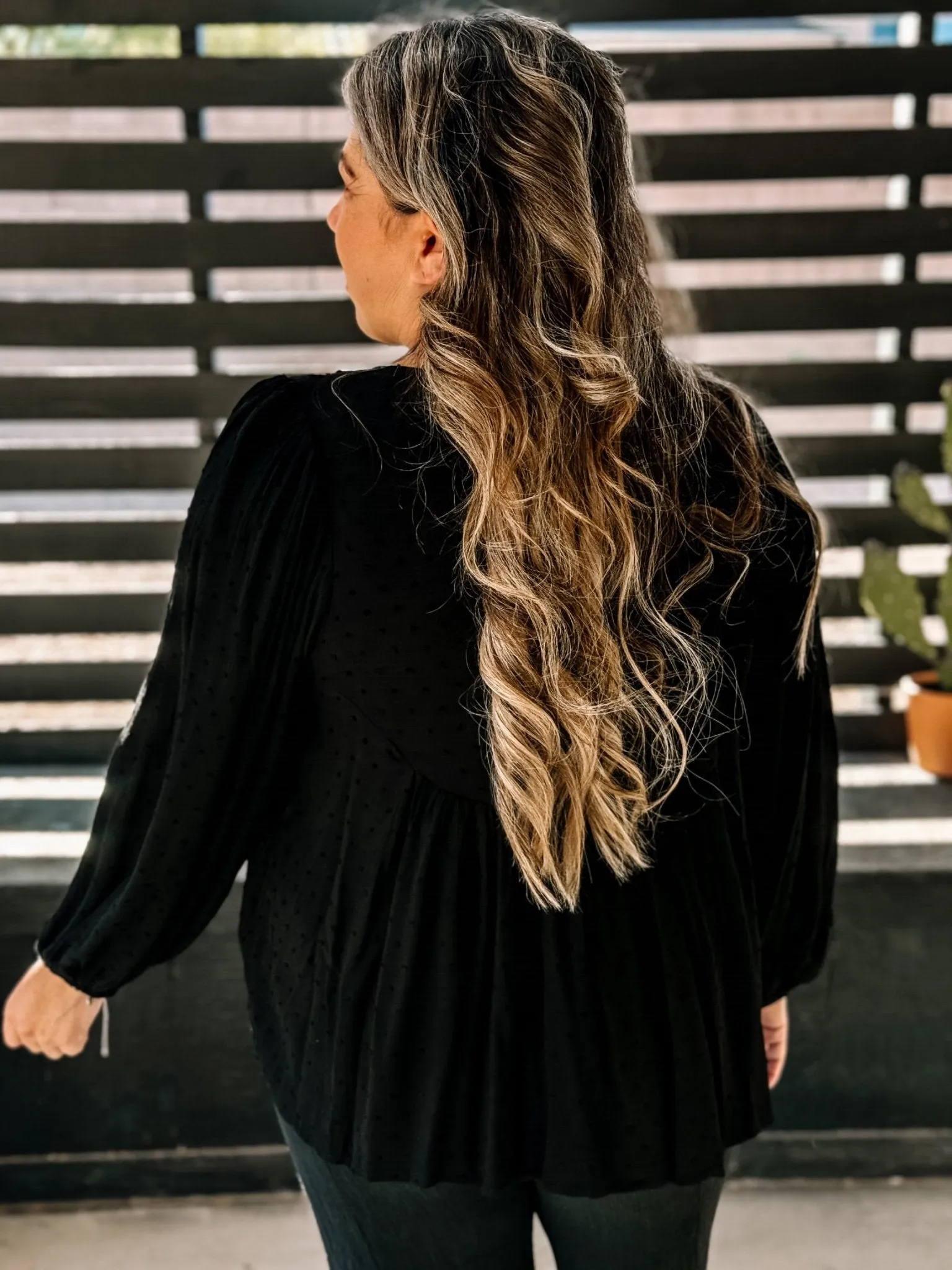 Desert Sage Boho Flowy Blouse, Black