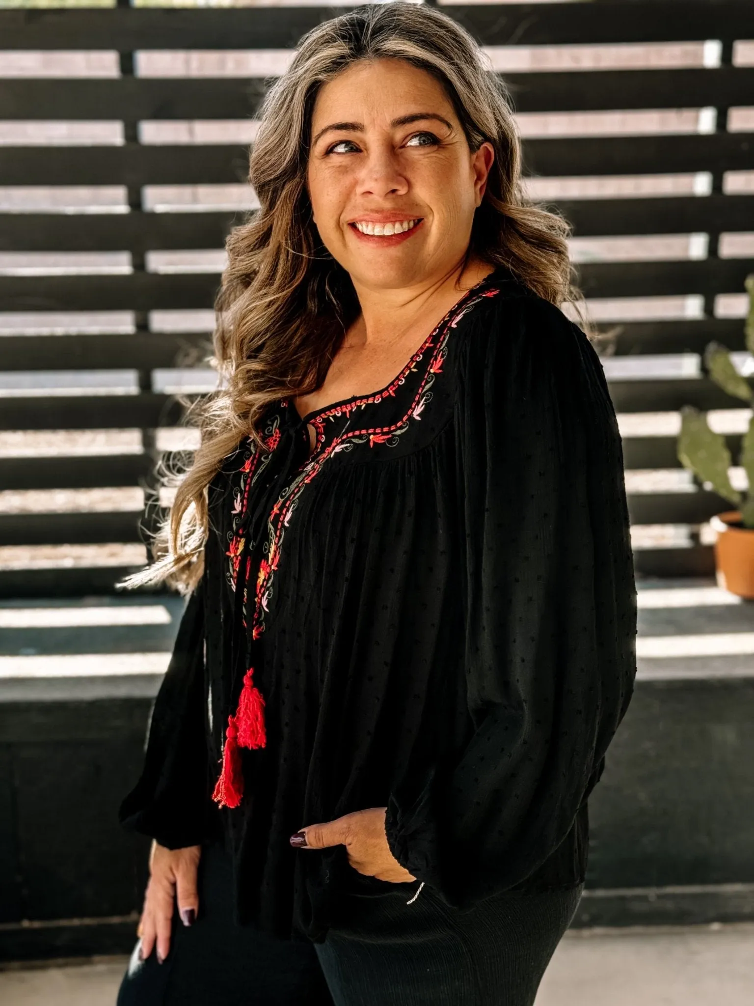 Desert Sage Boho Flowy Blouse, Black