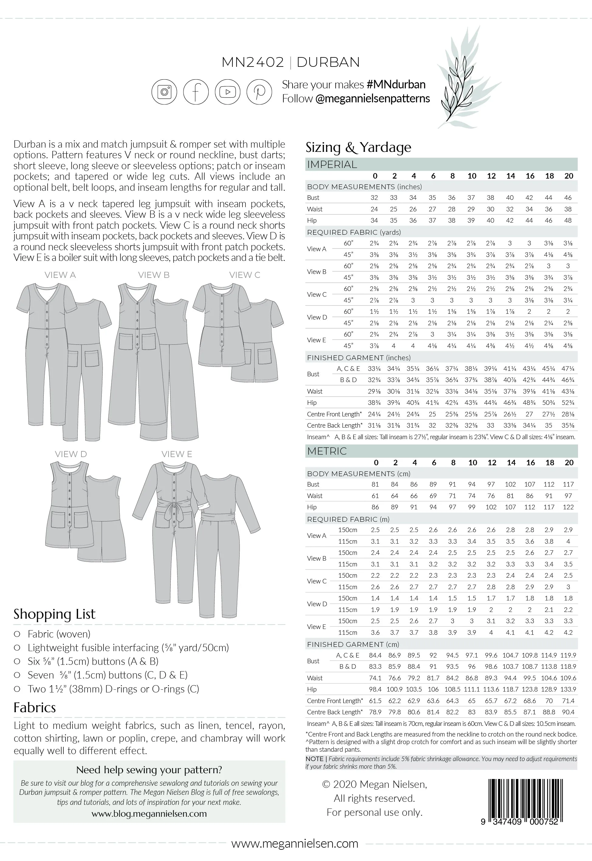 Durban Jumpsuit - Megan Nielsen