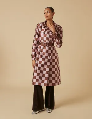 Emily Pink Brown Puzzle Print Trench Coat