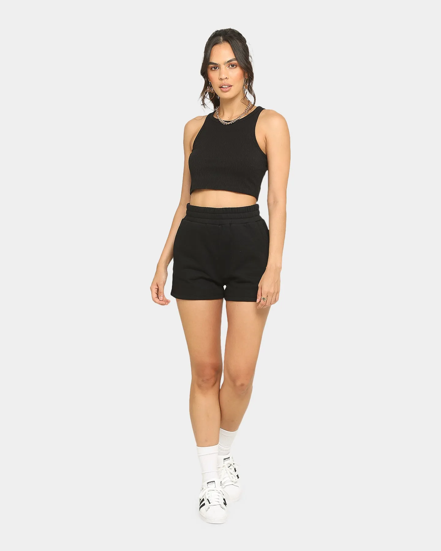 EN ES Women's Basic Cropped Rib Tank Black