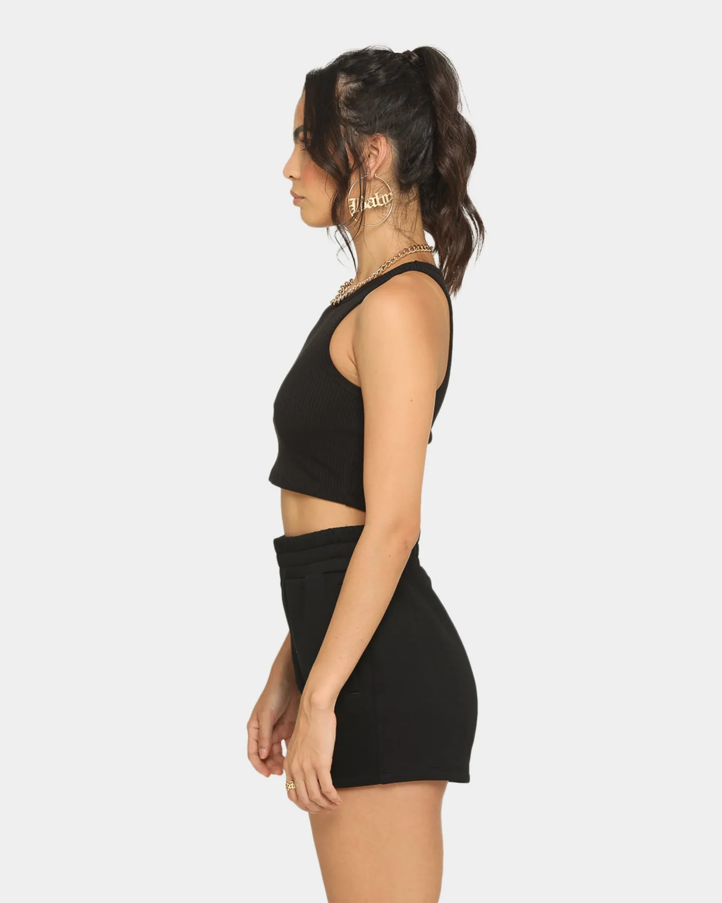 EN ES Women's Basic Cropped Rib Tank Black
