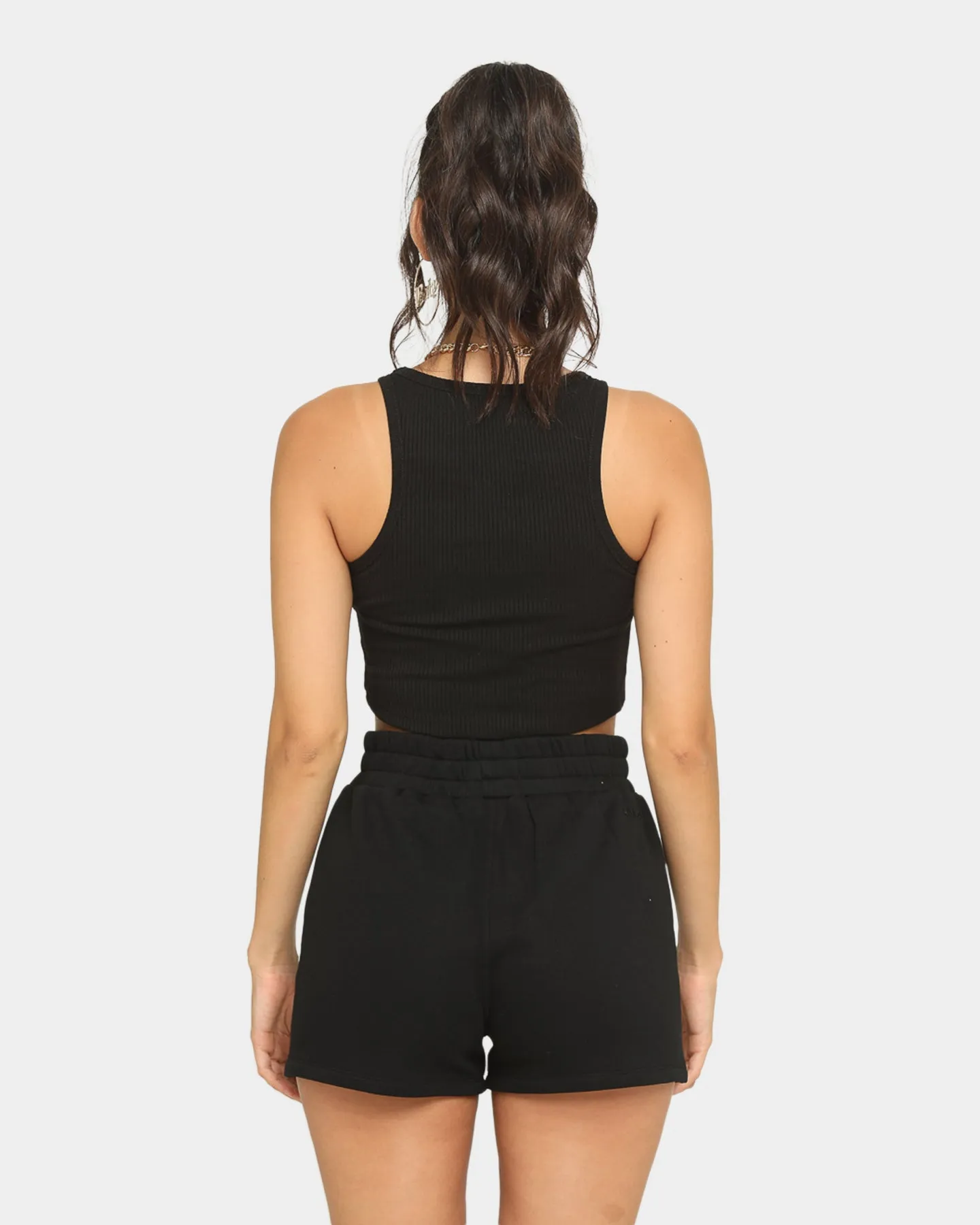 EN ES Women's Basic Cropped Rib Tank Black