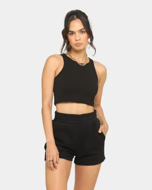 EN ES Women's Basic Cropped Rib Tank Black