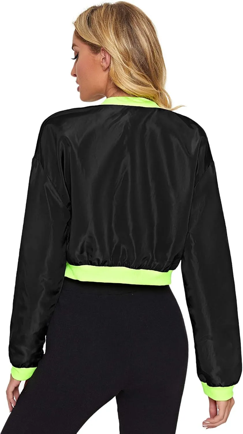 Floerns Women's Long Sleeve Lightweight Crop Bomber Jacket