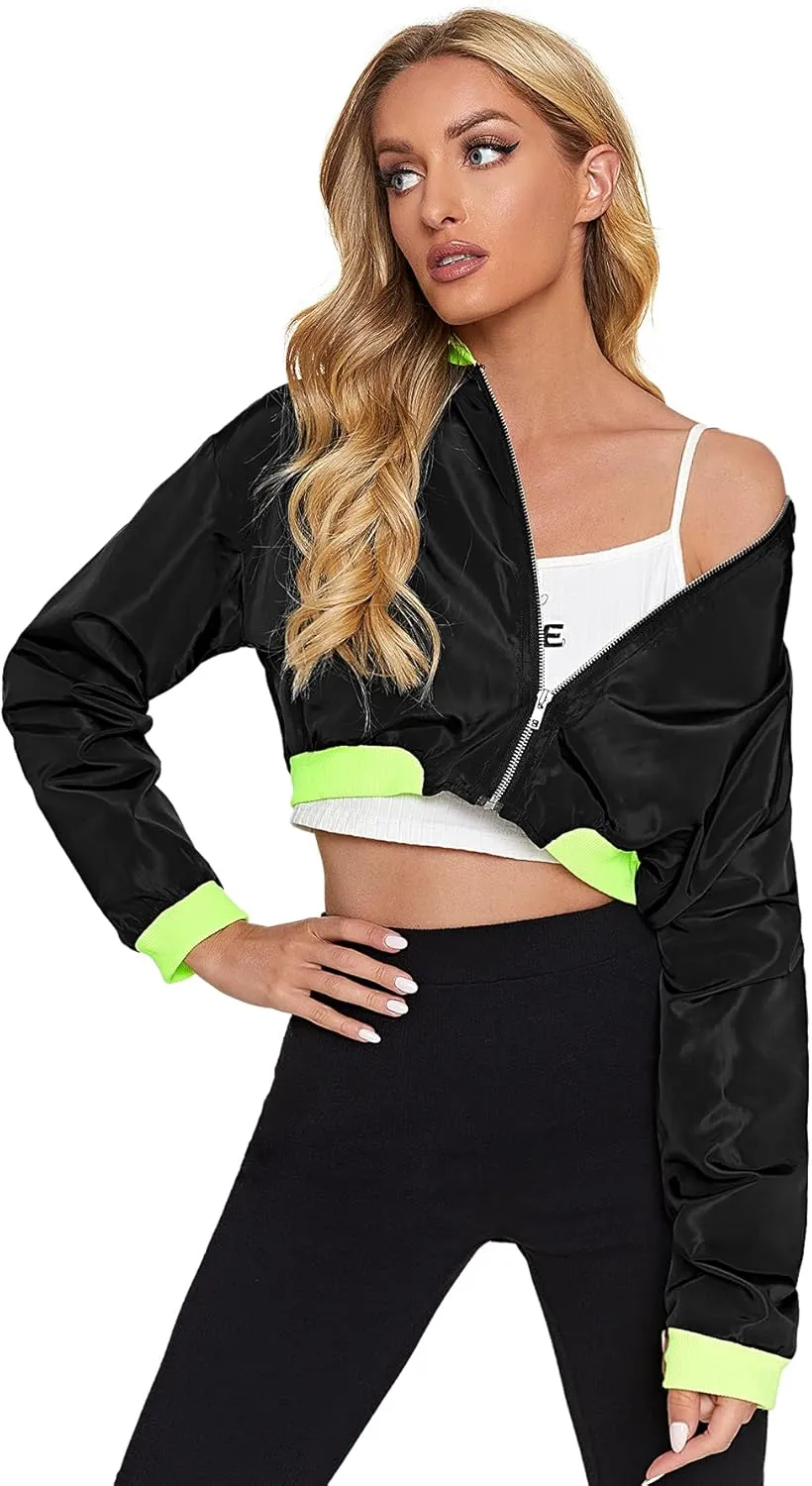 Floerns Women's Long Sleeve Lightweight Crop Bomber Jacket
