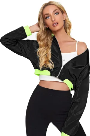 Floerns Women's Long Sleeve Lightweight Crop Bomber Jacket