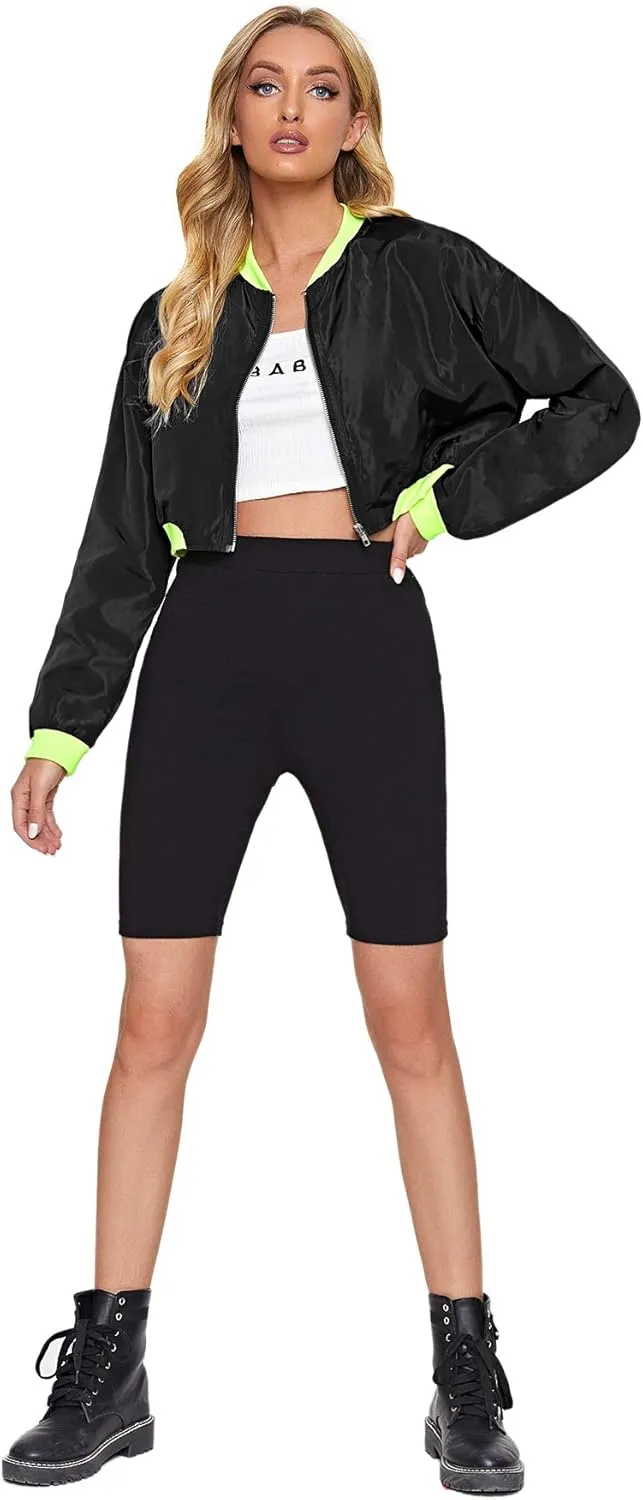 Floerns Women's Long Sleeve Lightweight Crop Bomber Jacket