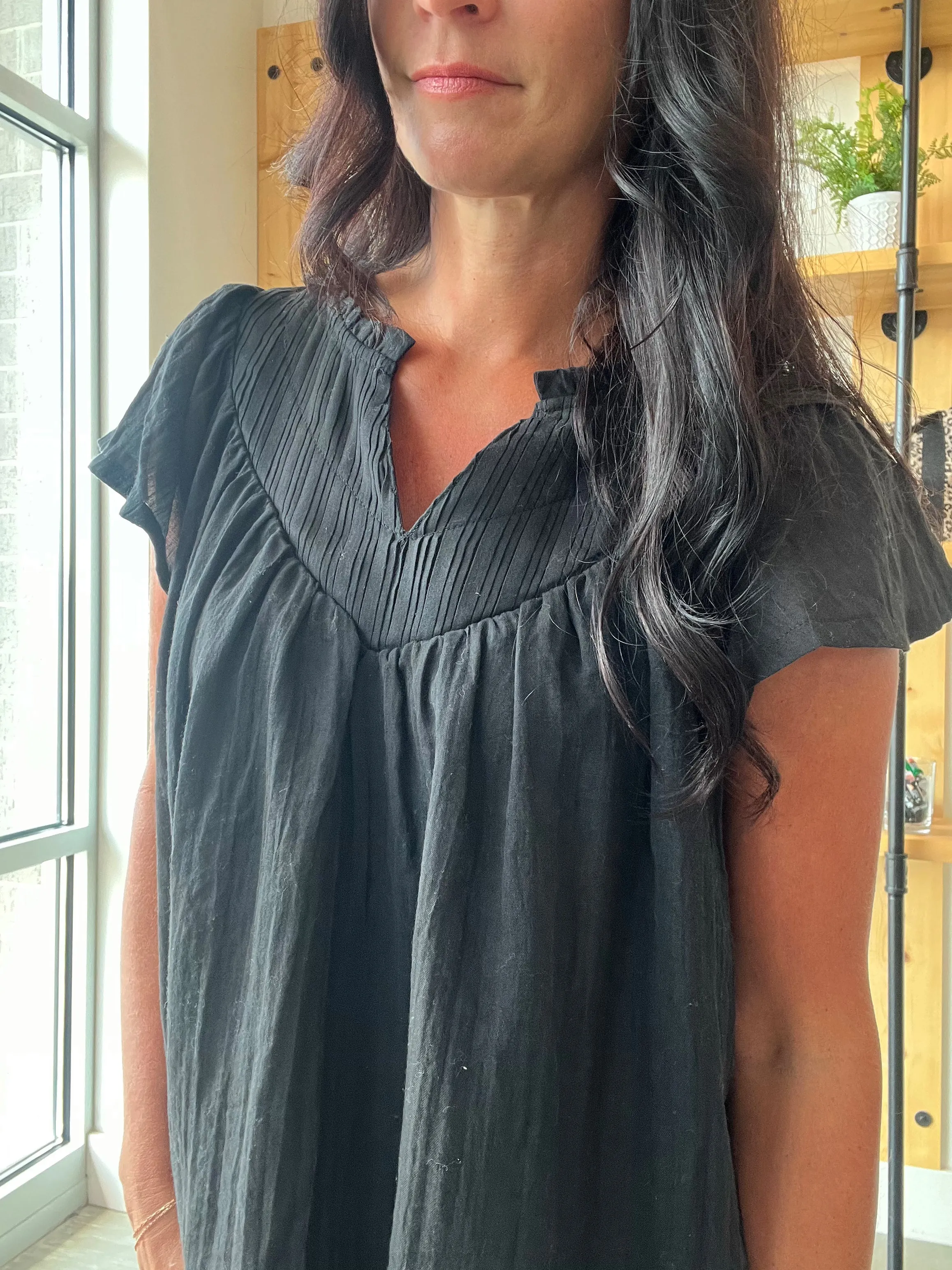 Flutter Sleeve Boho Blouse in Black