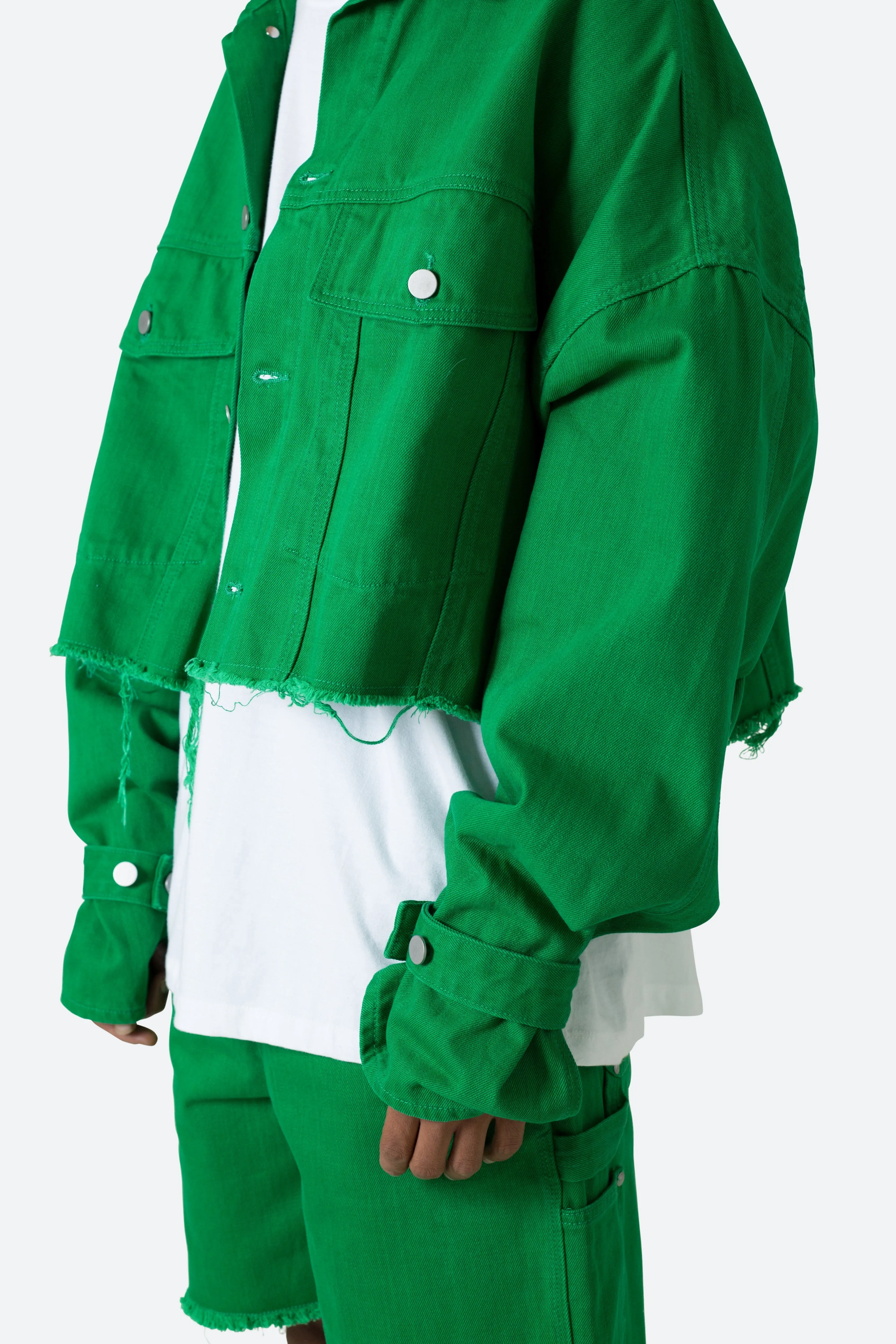 Frayed Denim Jacket - Green