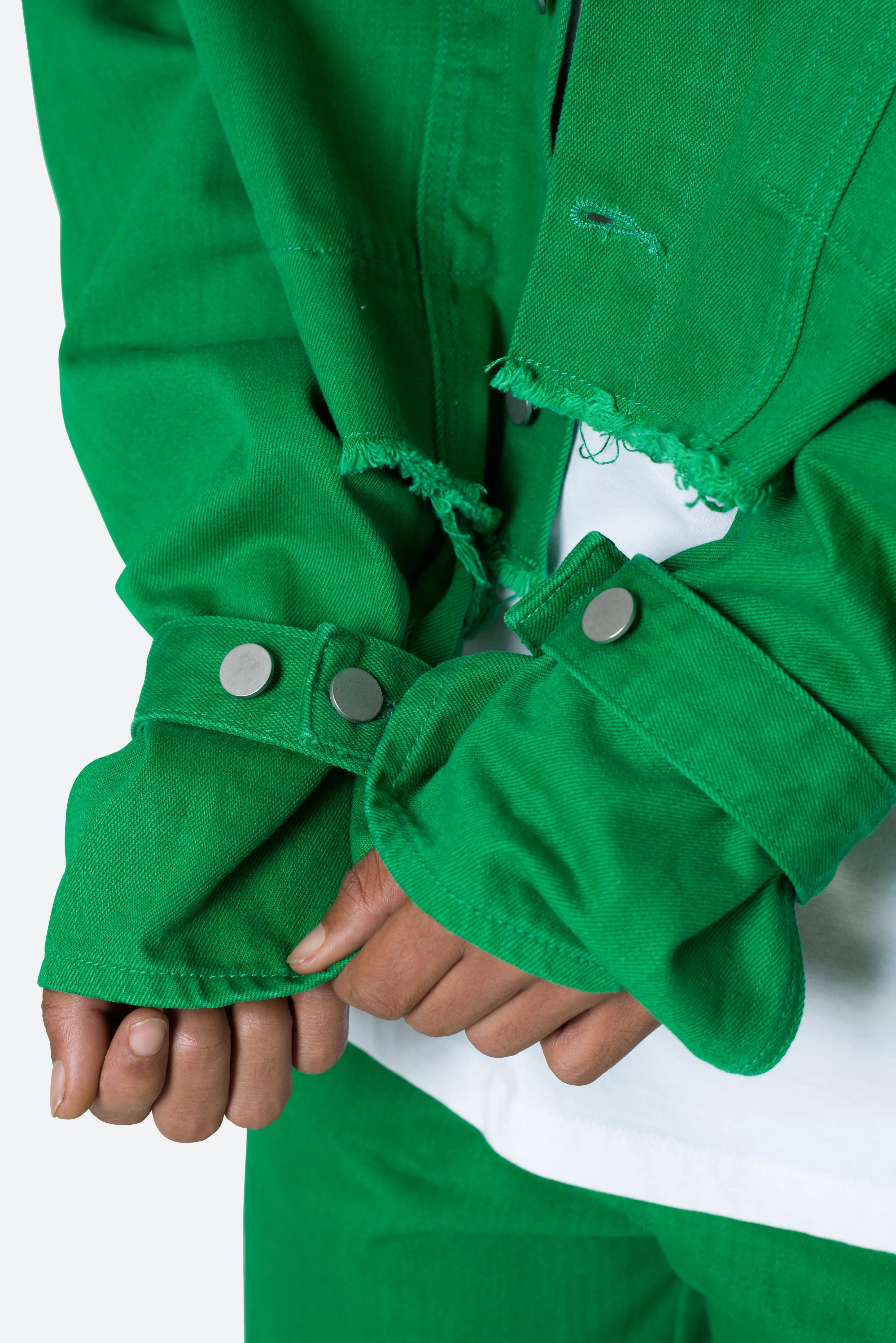 Frayed Denim Jacket - Green