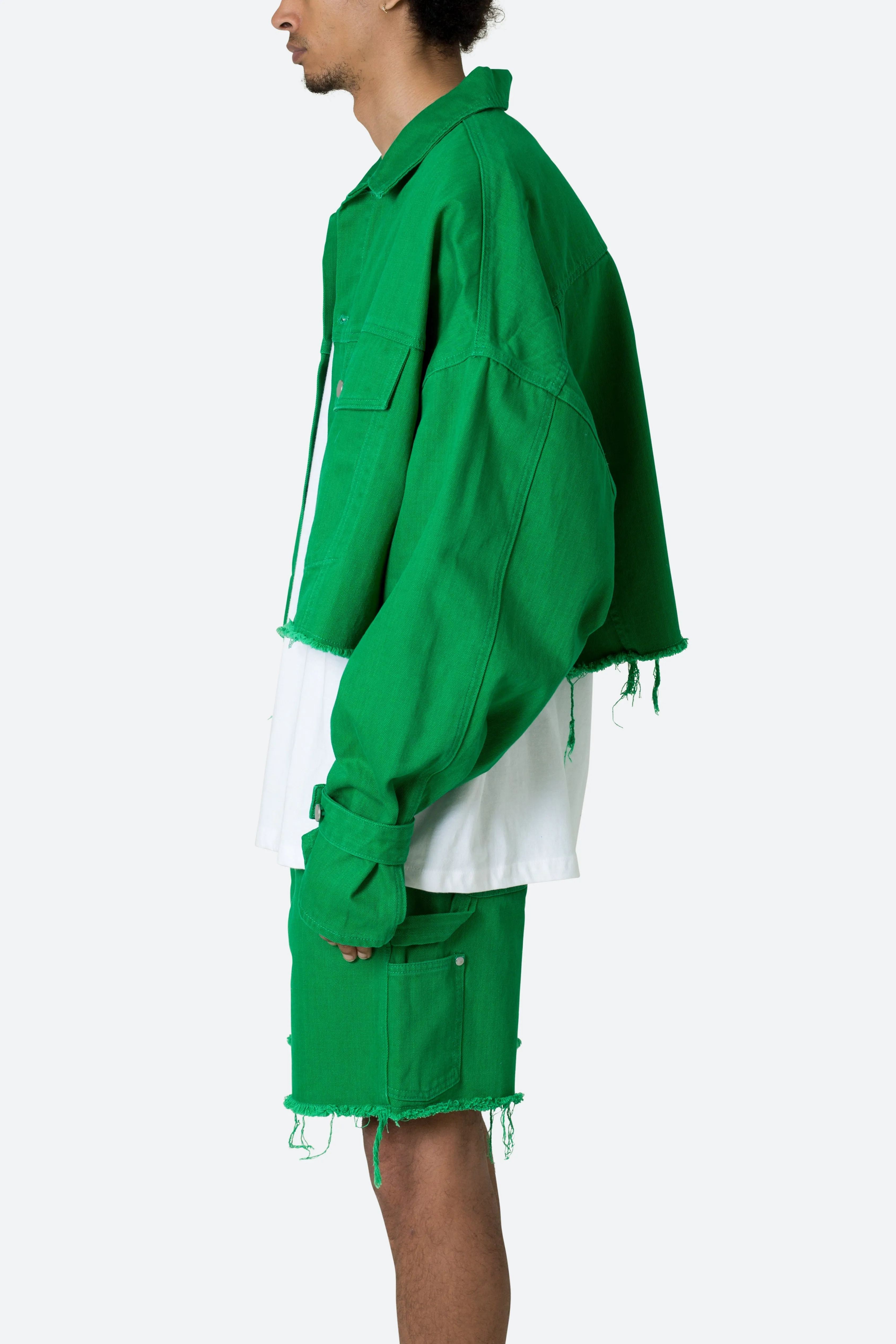 Frayed Denim Jacket - Green