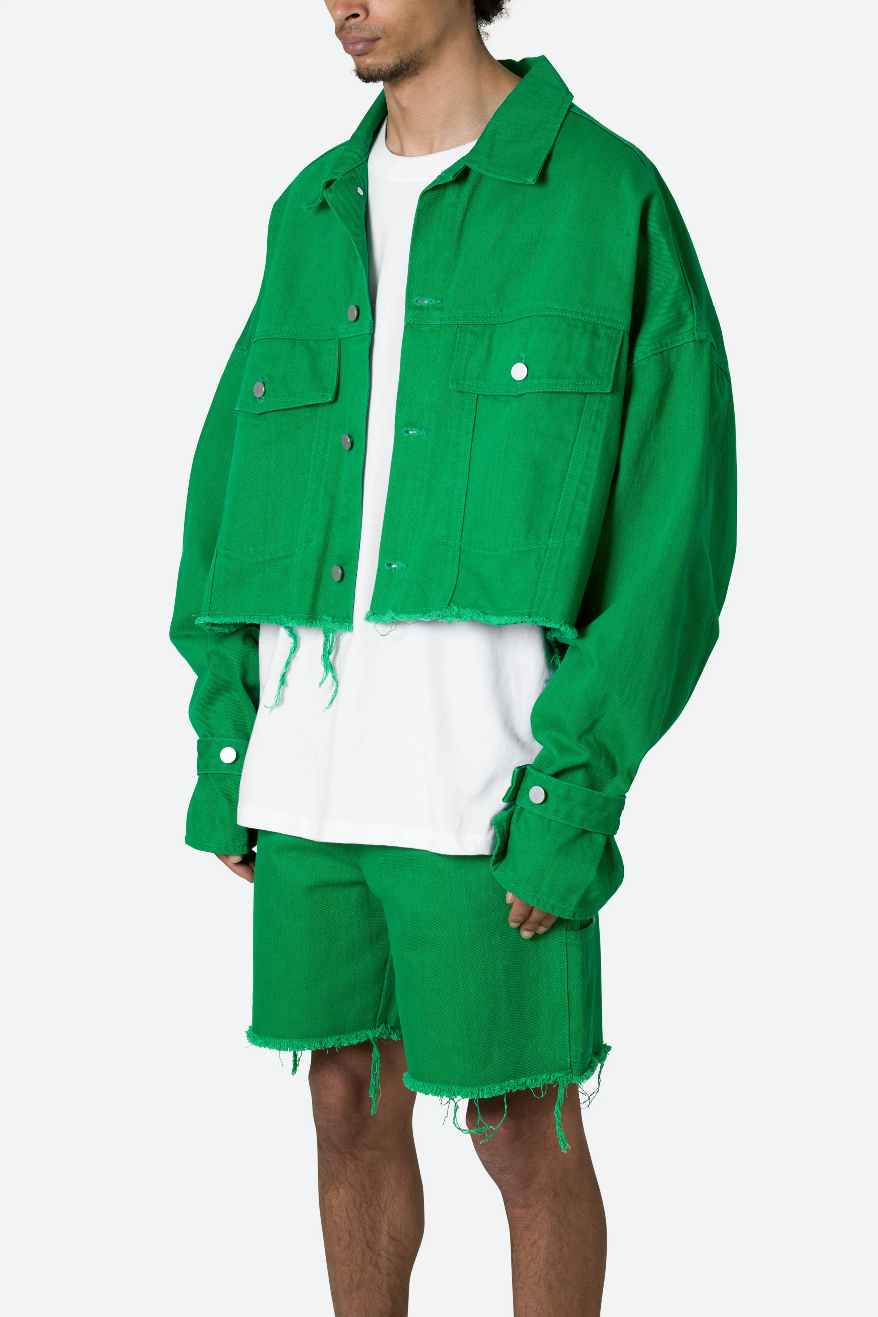 Frayed Denim Jacket - Green
