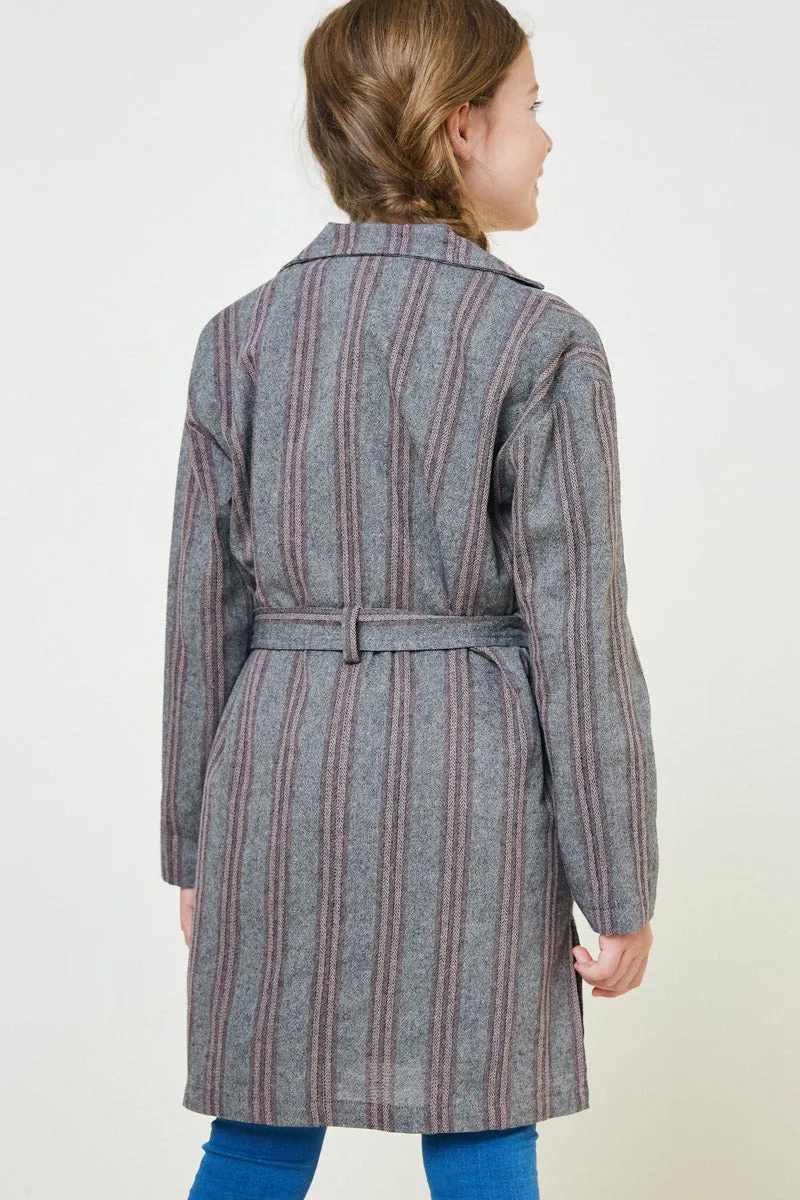 Girls Herringbone Stripe Trench Coat