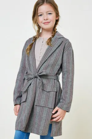 Girls Herringbone Stripe Trench Coat