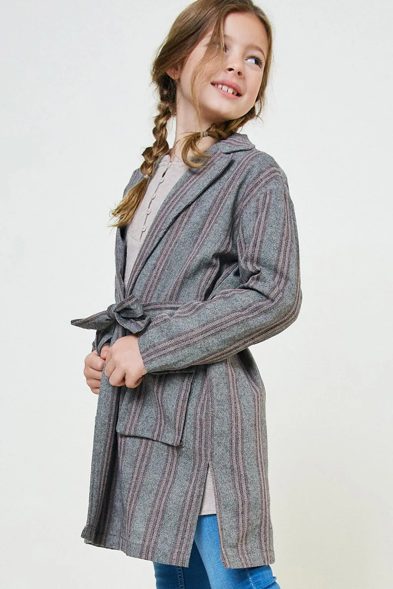 Girls Herringbone Stripe Trench Coat