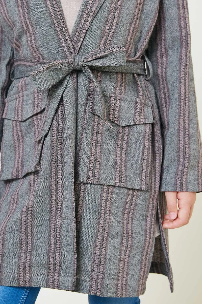 Girls Herringbone Stripe Trench Coat