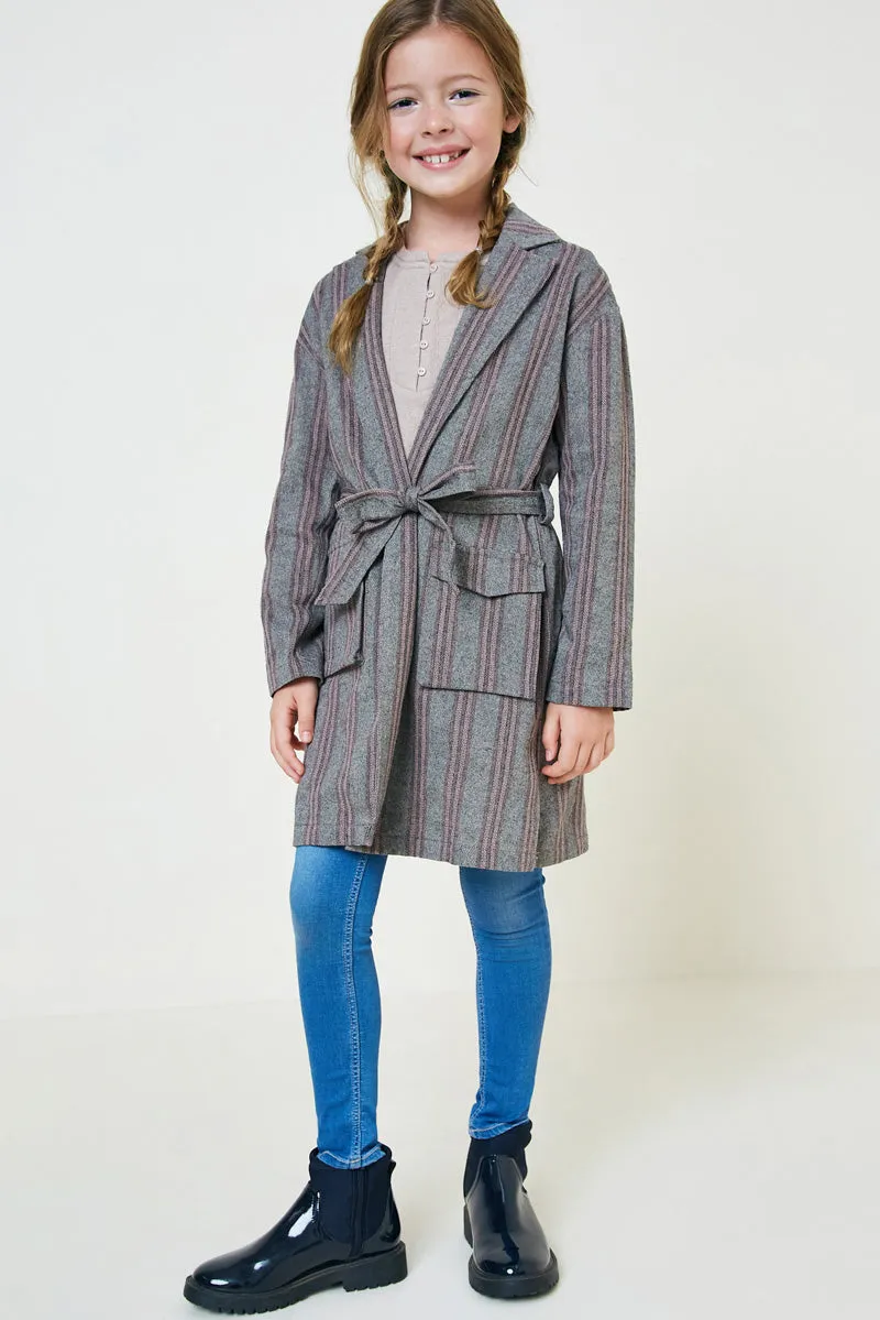 Girls Herringbone Stripe Trench Coat