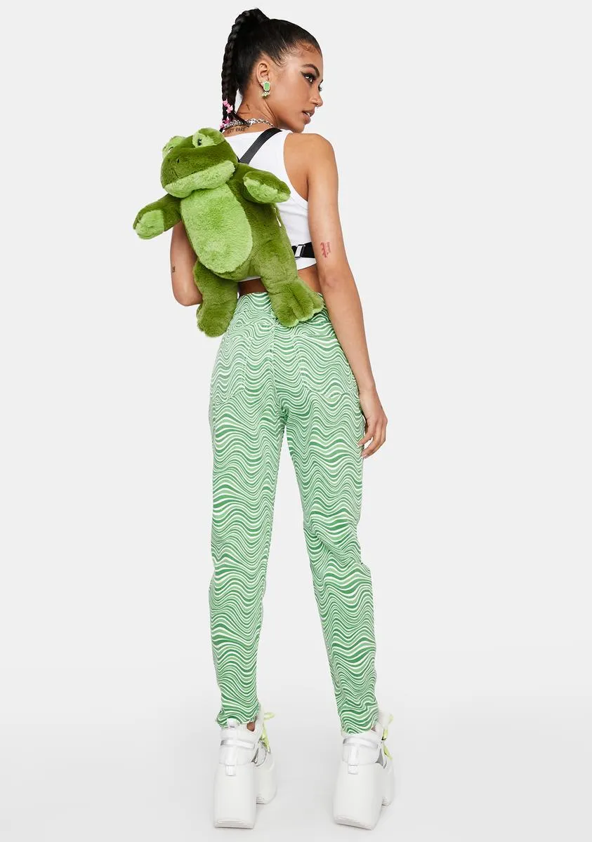 Green Wavy Print Mom Jeans