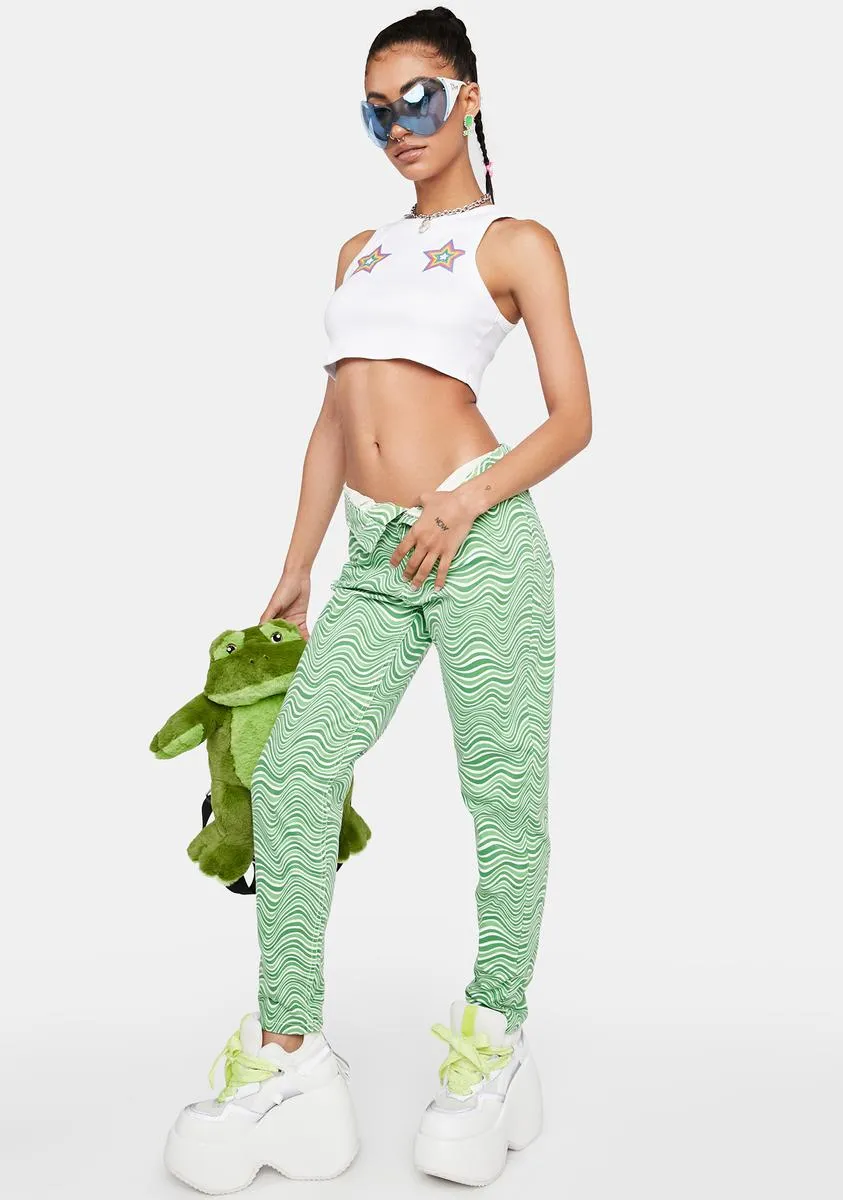 Green Wavy Print Mom Jeans