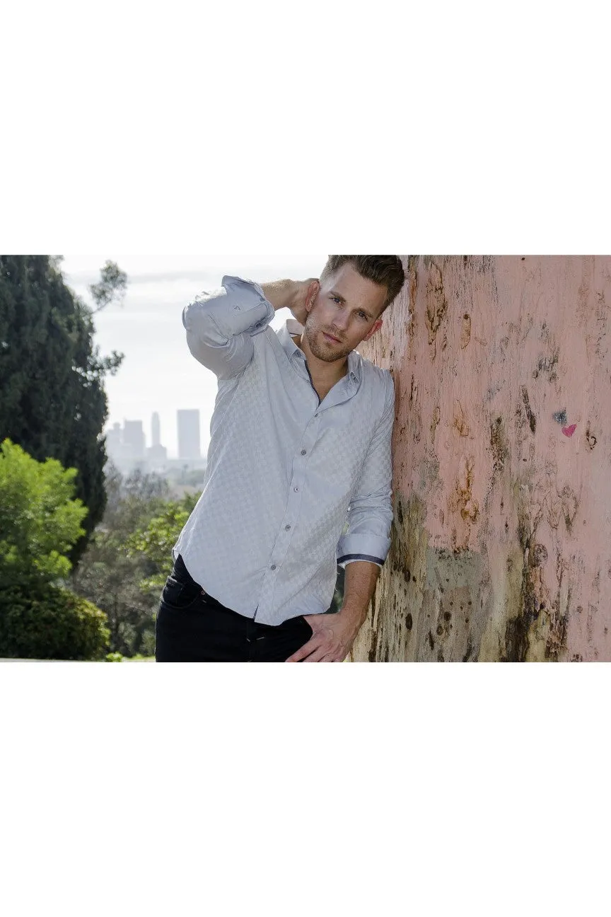 Grey Jacquard Button Down Dress Shirt