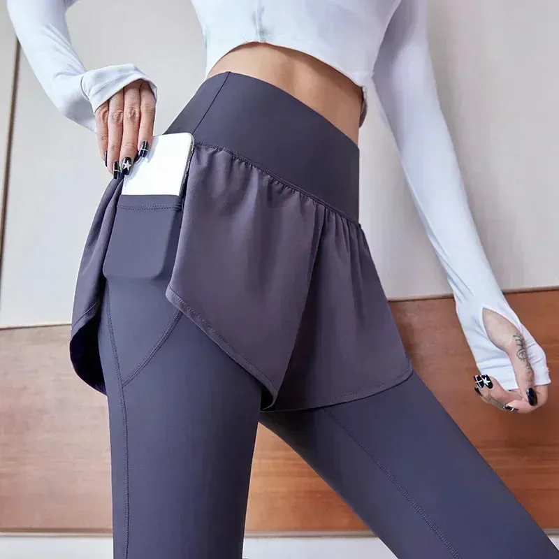 High-Stretch Women's High-Waist Seamless Yoga Leggings with Faux Two-Piece Design for Ultimate Comfort and Performance
