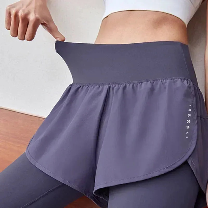 High-Stretch Women's High-Waist Seamless Yoga Leggings with Faux Two-Piece Design for Ultimate Comfort and Performance