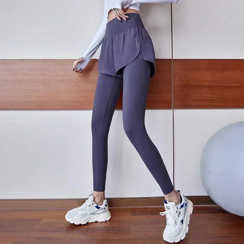 High-Stretch Women's High-Waist Seamless Yoga Leggings with Faux Two-Piece Design for Ultimate Comfort and Performance