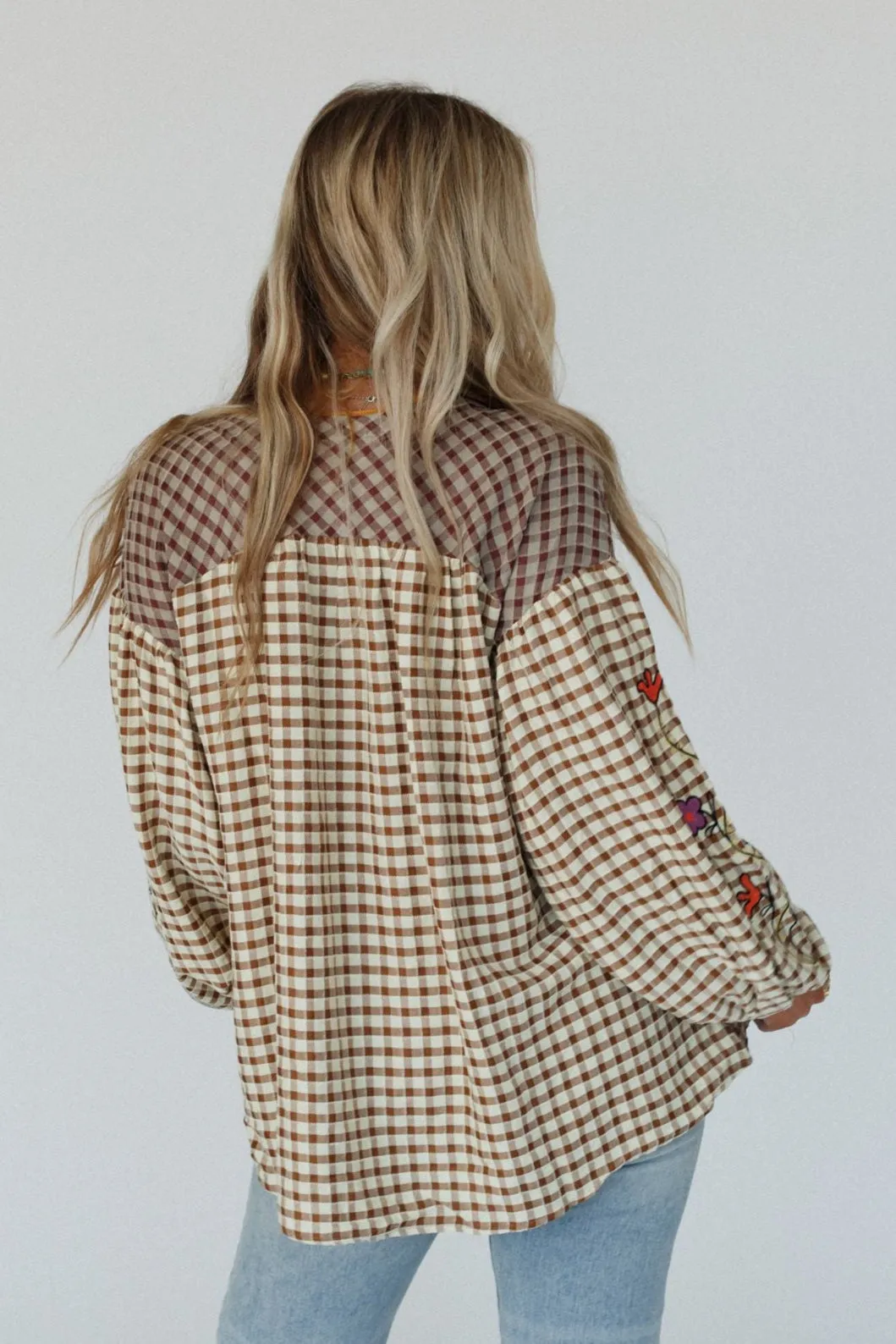 Homestead Plaid Floral Top - Mushroom